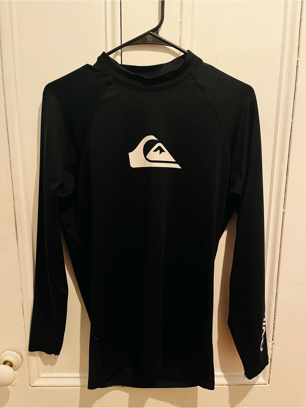 Quiksilver Black Long Sleeve Surf Rash Guard with White Logo